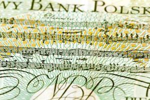 the notes photographed by a close up. located on old Polish money. money left the address photo
