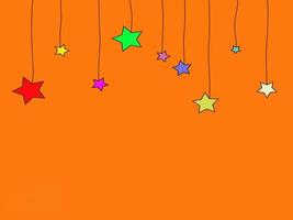 fondo naranja brillante decorado con estrellas de colores para una fiesta divertida. vector