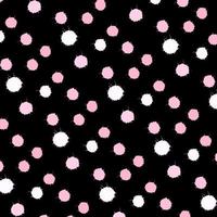 bright pink and white hand drawn splash dots textures seamless pattern on black background, vector