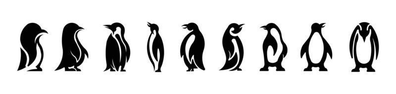 pingüino pájaro animal silueta dibujos animados vector icono