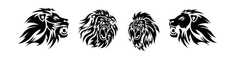 conjunto de silueta de cabeza de león. siluetas de animales salvajes de león. buen uso de símbolo, logotipo, icono web, mascota. vector