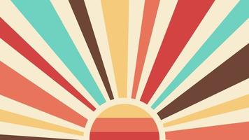 Colourful 70s sun retro background 4K. Vintage sun rays rotating for comic, story, posts and more video