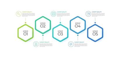 La plantilla de línea de tiempo de infografía moderna se puede utilizar para el diseño de flujo de trabajo, diagrama, opciones de número, diseño web. concepto de negocio infográfico con 5 opciones, partes, pasos o procesos. vector