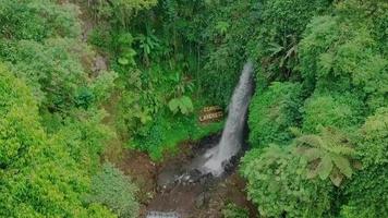 bandung, indonesia, 2 maggio 2022 - bellissima vista aerea, cascata nella foresta tropicale. video