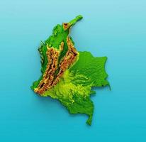 mapa de colombia mapa de altura de color de relieve sombreado en el mar fondo azul ilustración 3d foto