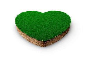 Heart shape soil land geology cross section with green grass, earth mud cut away isolated 3D Illustration photo