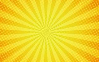 rayos de sol estilo retro vintage sobre fondo amarillo y naranja, patrón cómico con estallido de estrellas y medios tonos. efecto de explosión de sol retro de dibujos animados con puntos. rayos ilustración de vector de banner de verano.