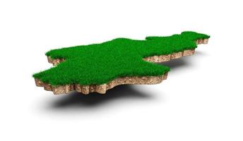 North Korea Map soil land geology cross section with green grass and Rock ground texture 3d illustration photo