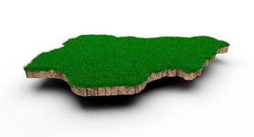 Nigeria Map soil land geology cross section with green grass and Rock ground texture 3d illustration photo