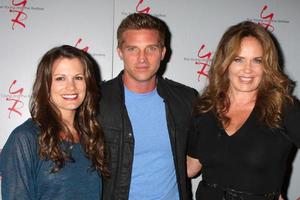 LOS ANGELES, AUG 24 - Melissa Claire Egan, Steve Burton, Catherine Bach at the Young and Restless Fan Club Dinner at the Universal Sheraton Hotel on August 24, 2013 in Los Angeles, CA photo