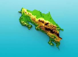 Costa Rica Map Shaded relief Color Height map on the sea Blue Background 3d illustration photo