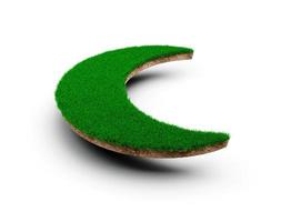 crescent moon shape soil land geology cross section with green grass, earth mud cut away isolated 3D Illustration photo