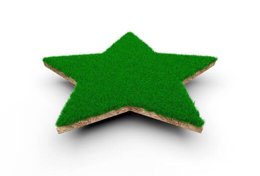 sección transversal de geología de la tierra del suelo en forma de estrella con hierba verde, corte de lodo de la tierra ilustración 3d aislada foto