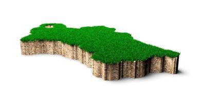 Turkmenistan Map soil land geology cross section with green grass and Rock ground texture 3d illustration photo