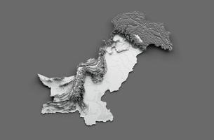 mapa de pakistán bandera paquistaní mapa de altura de color de relieve sombreado sobre fondo blanco ilustración 3d foto