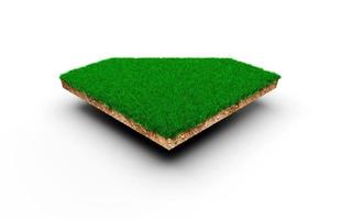 Diamond moon shape soil land geology cross section with green grass, earth mud cut away isolated 3D Illustration photo