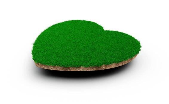 sección transversal de geología de la tierra del suelo en forma de corazón con hierba verde, corte de lodo de la tierra ilustración 3d aislada foto