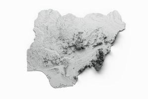 Nigeria Map Flag Shaded relief Color Height map on white Background 3d illustration photo