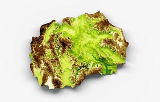 North Macedonia Map Shaded relief Color Height map on white Background 3d illustration photo