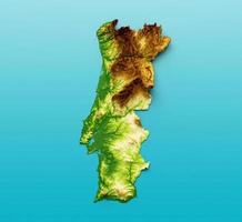 mapa de portugal mapa de altura de color de relieve sombreado en el fondo azul del mar ilustración 3d foto