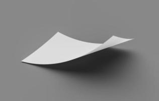 Bent empty paper sheet. empty paper Mockup A4 format paper with shadows on gray background 3d Illustration photo