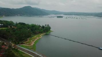 Bandung, West Java-Indonesia, 15 April 2022- Aerial view of the artificial lake, Waduk Darma