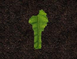 benin mapa hecho de hojas verdes, concepto ecología mapa hoja verde sobre fondo de suelo foto