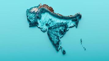 mapa topográfico del subcontinente países hipsométricos india, pakistán, nepal, bután, bangladesh, sri lanka y las maldivas. ilustración 3d foto