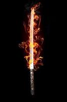 Japanese sword in flames photo