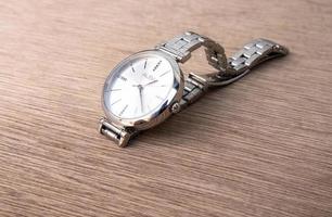 Sidoarjo, Jawa timur, Indonesia, 2022 - Close-up photo of elegant silver women's design watch