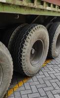 close-up photo of big truck tires