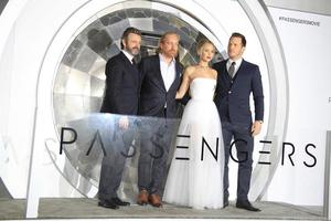 LOS ANGELES, DEC 14 - Michael Sheen, Morten Tyldum, Jennifer Lawrence, Chris Pratt at the Passengers Premiere at Village Theater on December 14, 2016 in Westwood, CA photo