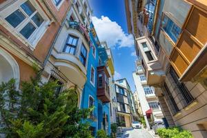 Turkey, scenic colorful Istanbul Karakoy old historic neighborhood near Galata Tower photo