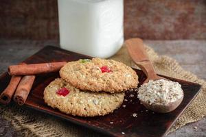 oatmeal cookies on a wooden backgroun photo