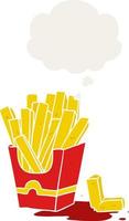 cartoon fries and thought bubble in retro style vector