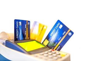 Heavy burdens from using multiple credit cards, Burden from credit cards, Credit card debt, and Unsecured consumer debt concept.Concept of debt burden from credit cards.shallow focus effect. photo