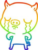 rainbow gradient line drawing cartoon pig crying vector