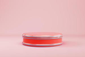 Red cylindrical pedestal on pastel color background for product display photo