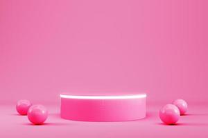 Abstract minimal background. Pink pedestal with sheres for product display photo