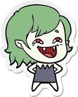 sticker of a cartoon laughing vampire girl vector