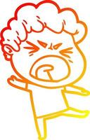 warm gradient line drawing cartoon furious man vector