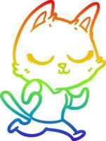 rainbow gradient line drawing calm cartoon cat running vector