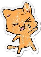 distressed sticker of a cartoon hissing cat vector