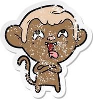 distressed sticker of a crazy cartoon monkey vector