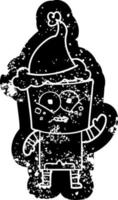 caricatura feliz icono angustiado de un robot saludando con sombrero de santa vector