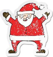 retro distressed sticker of a cartoon santa claus vector