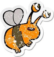 pegatina retro angustiada de una abeja feliz de dibujos animados vector