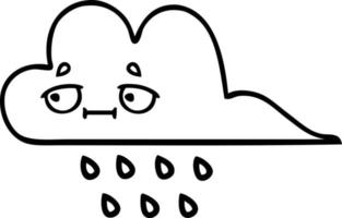 nube de lluvia de dibujos animados de dibujo lineal vector