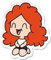 sticker cartoon cute kawaii happy girl vector