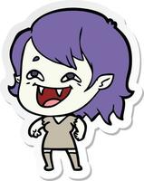 sticker of a cartoon laughing vampire girl vector